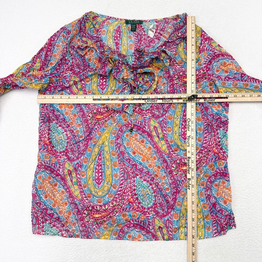 Lauren Ralph Lauren Top Plus Size 2X Multicolor Paisley Floral Ruffle Trim NW - Picture 6 of 8